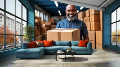 delivery service worker in a warehouse preparing a box for shipment Wall mural