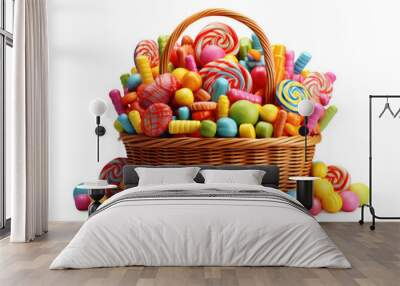 gift basket with bright, multicolor sweets lollipops and candies, isolated Wall mural