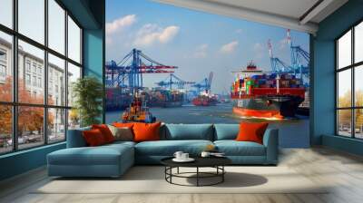 Cargo Ship in Port Wall mural