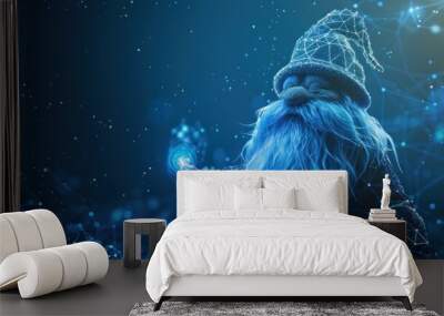 A blue image of a gnome with a blue hat and a blue robe Wall mural