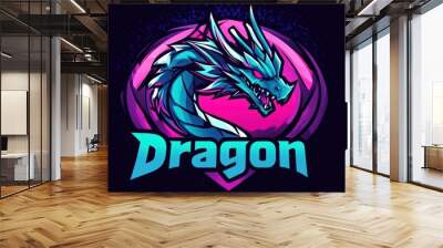 Abstract illustration gaming mascot, dragon head logo, text ''Dragon