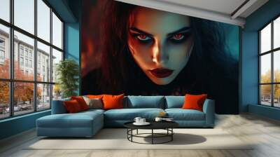 Character female vampire black gothic face make up halloween theme background wallpaper AI generated image Wall mural