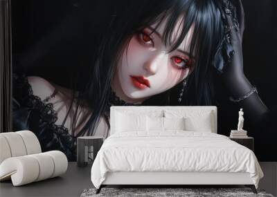 Character girl asian cute model black gothic make up halloween theme background wallpaper AI generated image Wall mural