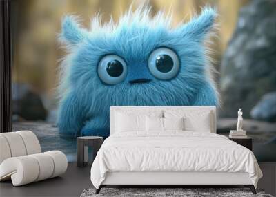 Cute and adorable furry little monster 3D looking concept character background wallpaper AI generated image Wall mural