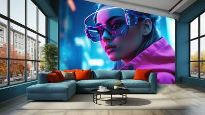 Cyberpunk futuristic woman background wallpaper ai generated image Wall mural