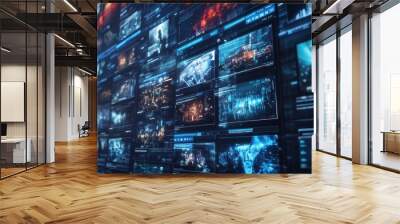 Digital display screen media various visual interface impressions streaming movie events multimedia background wallpaper AI generated image Wall mural