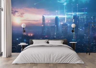 Futuristic Smart cyberpunk city future modern science technology background wallpaper AI generated image Wall mural