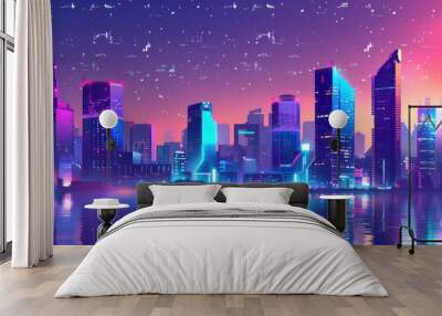 Futuristic Smart cyberpunk city future modern science technology background wallpaper AI generated image Wall mural