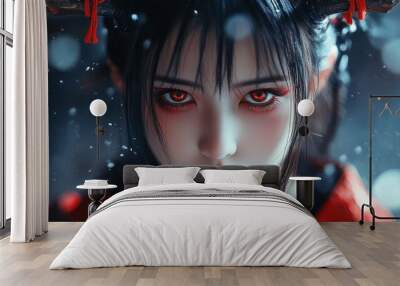 Girl face anime traditional style devil is beautiful and dangerous background wallpaper AI generated image Wall mural