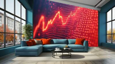 Global zigzag digital red data analysis of the economy and financial business market background wallpaper AI generated image Wall mural