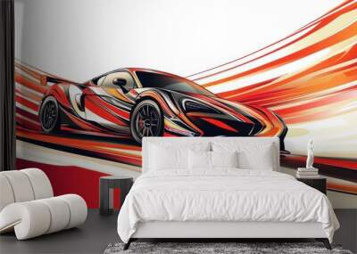 Graphic illustration of a design abstract racing car with a racing stripe background wallpaper AI generated image Wall mural