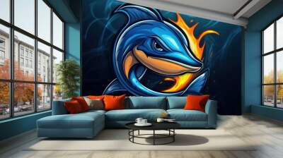 Illustration gaming mascot marlin fish logo design E-Sport background wallpaper AI generated image Wall mural