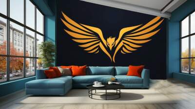 Illustration golden bird eagle wide wings mascot logo background wallpaper AI generated image Wall mural