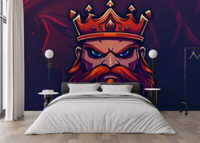 Illustration of e-sport logo crown head man king gaming modern mascot design background wallpaper AI generated image Wall mural