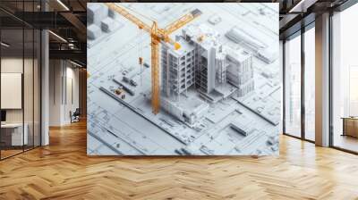 Model design paper 3D Draft illustration of building construction for a large project by an architect background wallpaper AI generated image Wall mural