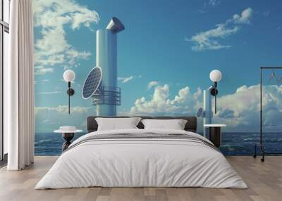 The siren horn of the marine tsunami disaster warning tower copy space AI generated image Wall mural