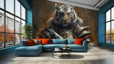 Tiger king warrior assassin armoring Background wallpaper AI generated image Wall mural