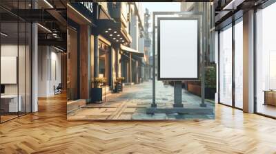 White blank billboard on city street sidewalk for promotion and advertisement mockup material background wallpaper AI generated image Wall mural