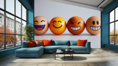 Smiling Emojis in a Row Wall mural