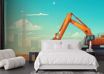 Abandoned construction site, bankruptcy impact, flat design illustration Wall mural