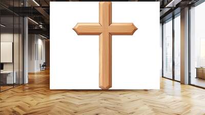 a simple christian cross wooden, Isolated on transparent PNG background, Generative ai Wall mural