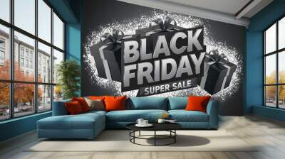 Black Friday promotional graphic with a dark, almost black background.  generative ai Wall mural