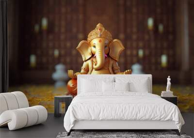 Ganesh Chaturthi, Invitation, Happiness, Ganesha, God .Ai Generated Wall mural