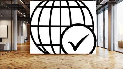 Globe and check mark icon. Check mark globe icon. Replaceable vector design. Wall mural