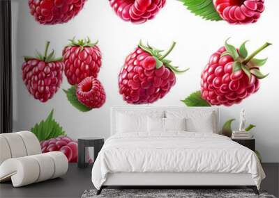 illustration of a rasberries fresh fruits on a transparent background. generative ai Wall mural