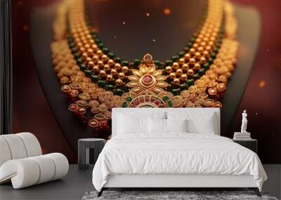 Indian traditional  antique jewelry, stone diamond jewelry ring. Ai generated Wall mural