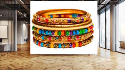 Multicolored bangles white background, Isolated on transparent PNG background, Generative ai Wall mural