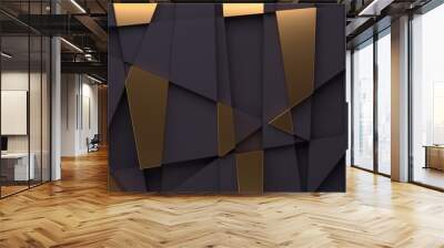 Abstract background with black and gold geometric shapes. 3D render Wall mural