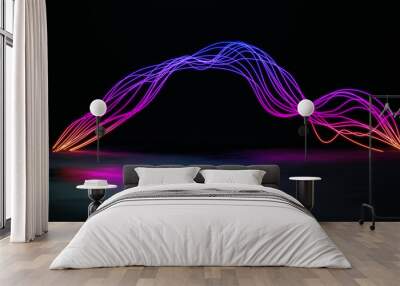 Abstract composition of glowing wires on a dark background. 3d render / rendering Wall mural