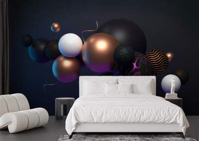 Cluster of abstract spheres, 3d render Wall mural