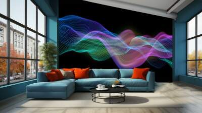 Wave of colorful particles on a black background, 3d render / rendering Wall mural