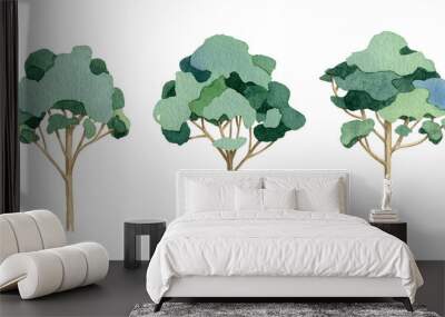 Eucalyptus tree set. Watercolor illustration. Hand drawn green tall aroma plant. Eucalyptus tree natural element isolated on white background Wall mural