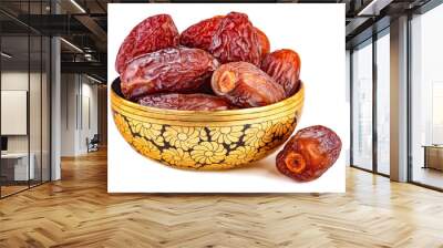 sweet dried dates in oriental cup isolated on white Wall mural