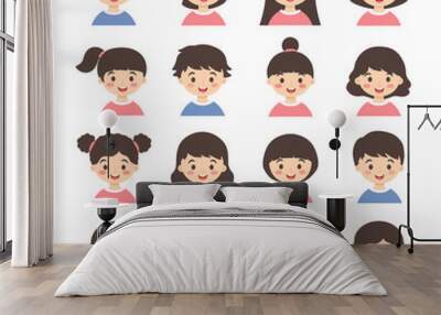 Kids Avatar Cartoon Vector Set. Set of cute boys and girls character with different hair style isolated on white background. Wall mural