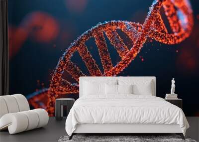 3D model of a DNA molecule surrounded by digital data streams in a virtual space Wall mural