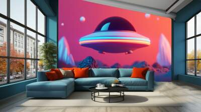 Colorful Cute Spaceship in a Dreamy Landscape Wall mural