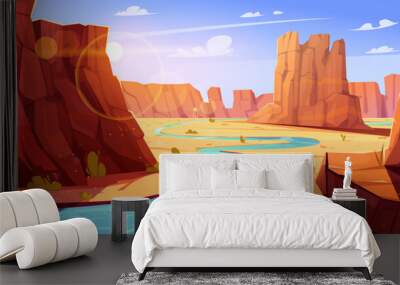 beautifull river passing between mountains in the desert in summer sunny view illustration Wall mural