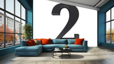 2 number two black sign 3d rendering font isolated on white background Wall mural