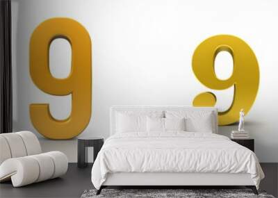 9 nine number golden 3d numeral ninth set on white background Wall mural