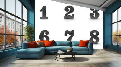 Black numbers 3d signs 0 1 2 3 4 5 6 7 8 9 zero one two three four five six seven eight nine digits figures countdown isolated on white background Wall mural