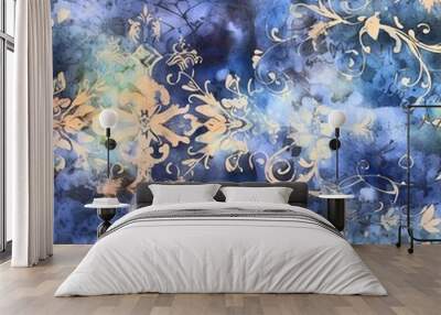 Blaues florales Wallpaper, made by Ai, Ai-Art, künstliche Intelligenz Wall mural