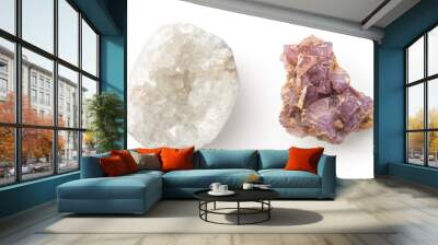 set of four different quartz crystal rocks isolated over a transparent background, semi precious stones / gems design elements, top view Wall mural