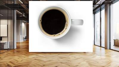 white coffee cup / mug with hot black coffee, isolated design element, top view / flat lay Wall mural