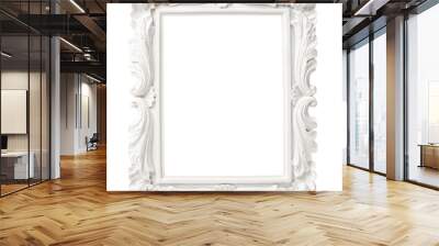 white ornate antique picture or photo frame isolated over a transparent background, cut-out empty / blank gallery, exhibition or product / poster / postcard display design element, PNG Wall mural