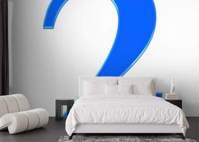 number 2 two blue 3d rendering sign isolated on white background Wall mural