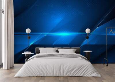 Abstract Blue Geometric Background with Glowing Lines Wall mural